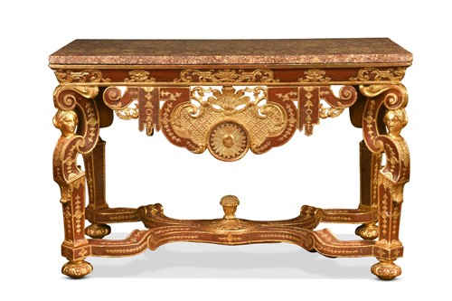 Lot 531 - A Louis XV style carved wood and gilded console table, 19th century