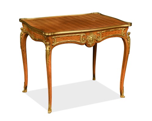 Lot 508 - A Louis XVI style serpentine kingwood side table, early 20th century