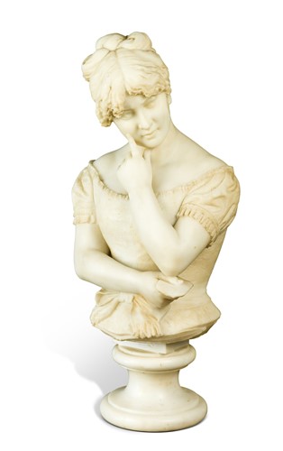 Lot 516 - Raffaello Romanelli (1856-1928), 'Un Biglietto', a carved white marble bust