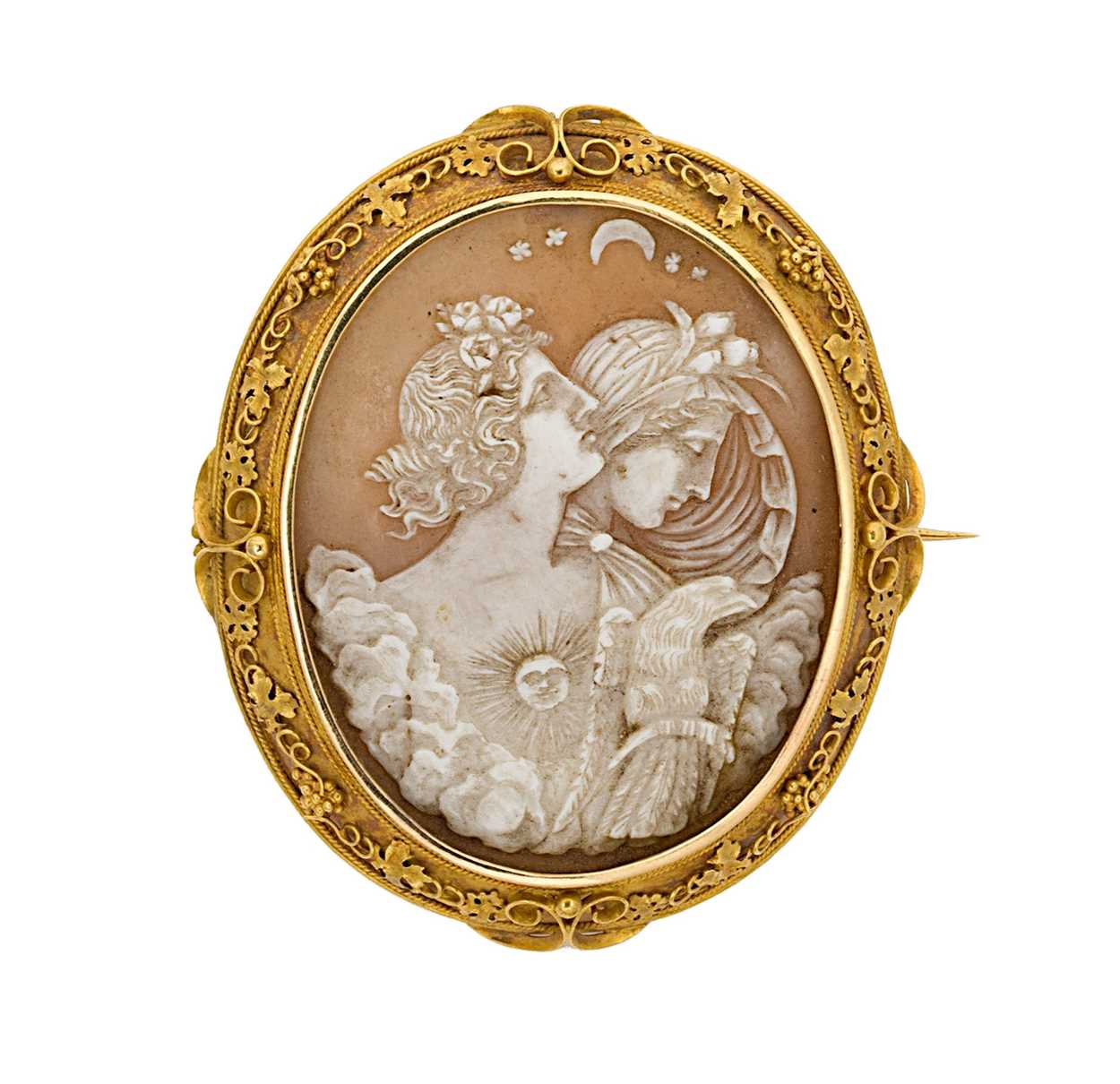 Lot 12 - A late Victorian 'night and day' shell cameo brooch