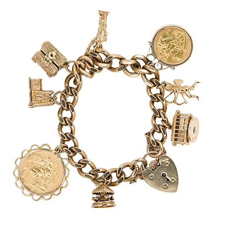 Lot 192 - A late 20th century 9ct gold charm bracelet