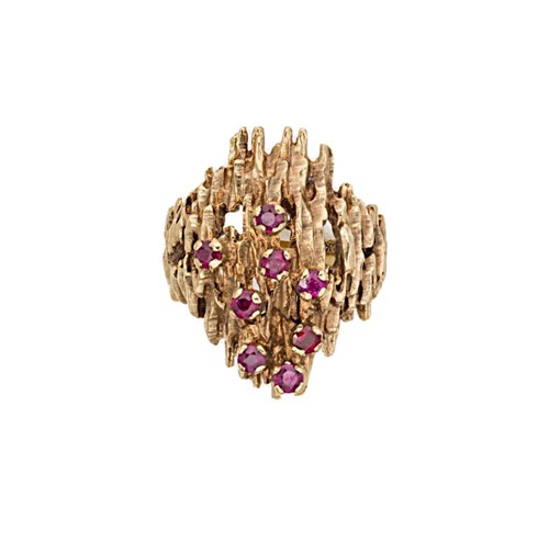 Lot 138 - A 9ct gold bark effect ruby dress ring