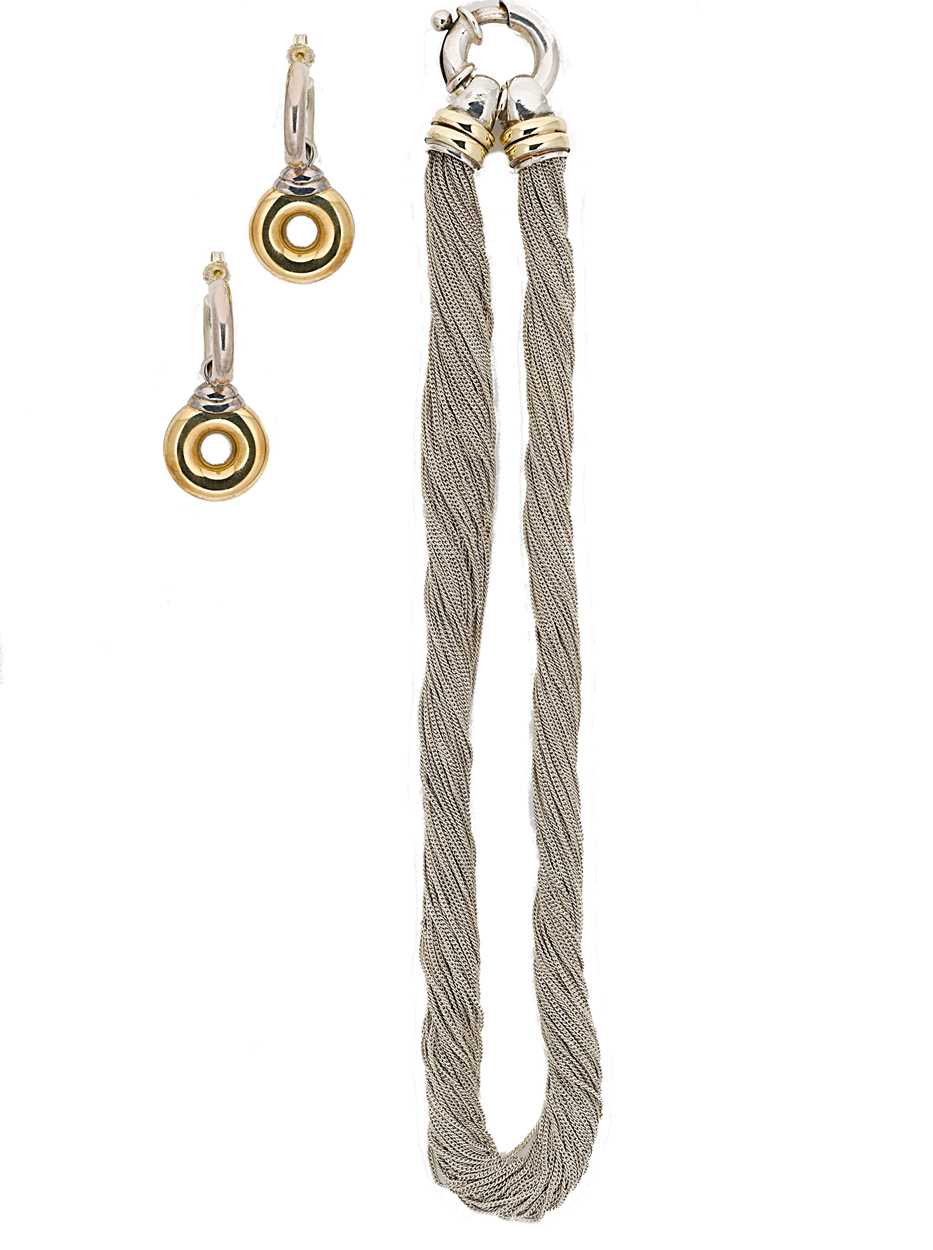 Lot 2 - A two colour multistrand necklace with matching ear pendants