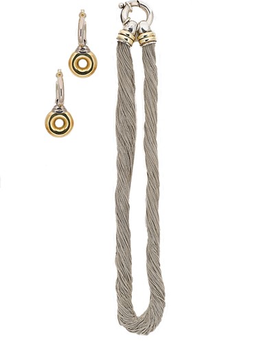 Lot 2 - A two colour multistrand necklace with matching ear pendants