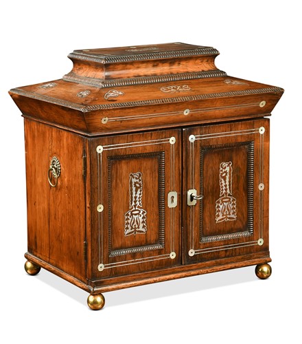 Lot 603 - A Regency rosewood and mother of pearl inlaid work box