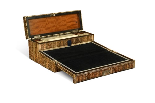 Lot 652 - An Anglo-Indian antler writing slope, late 19th century, possibly Vizagapatam