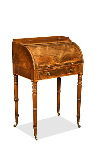 Lot 587 - A small rosewood and crossbanded cylinder desk, early 19th century