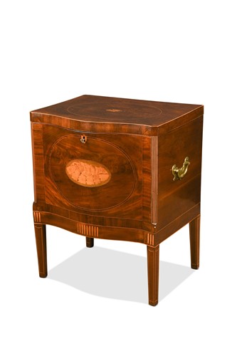 Lot 420 - A George III inlaid mahogany serpentine fronted cellaret