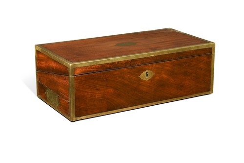Lot 666 - A mahogany and brass bound campaign writing slope, made by Dobson, early 19th century