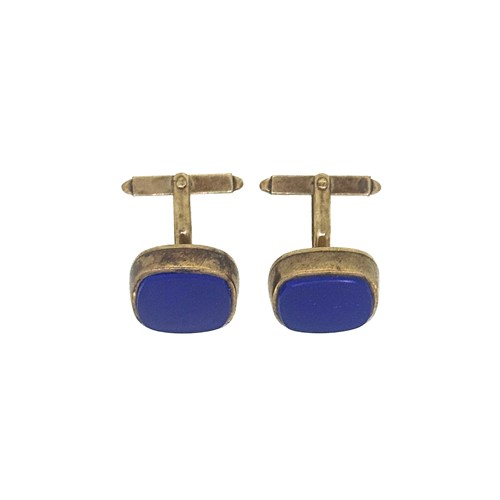 Lot 60 - A pair of blue enamel cufflinks, stamped '9CT',...