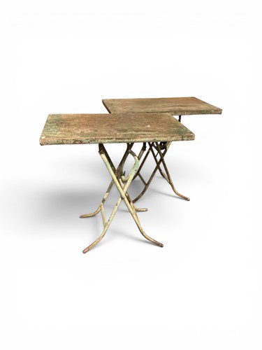 Lot 592 - A pair of folding industrial tables, or...