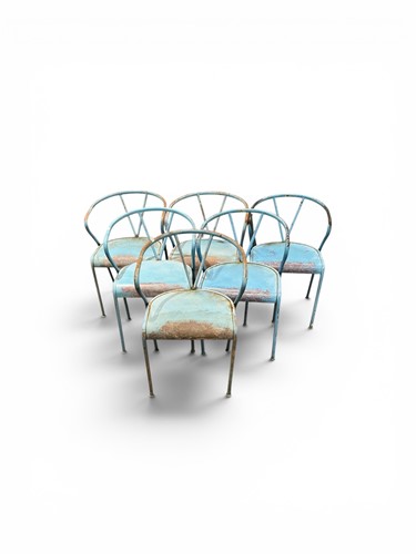 Lot 674 - A set of six cornflower blue painted metal...
