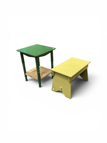 Lot 586 - An arsenic green painted low bathroom stool,...