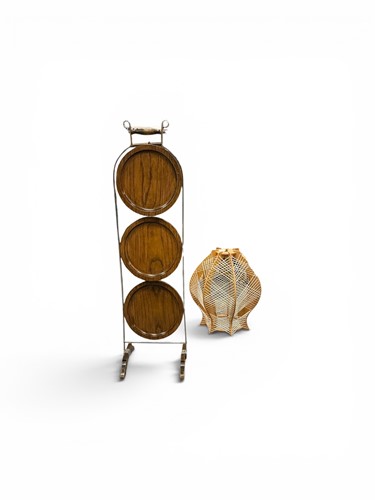 Lot 601 - A chrome and teak three tier plate stand, 20th...