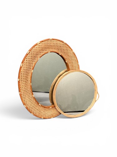 Lot 398 - A faux rattan framed circular mirror, ceramic...