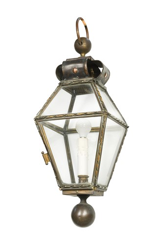 Lot 675 - A patinated brass hall lantern, early 20th century
