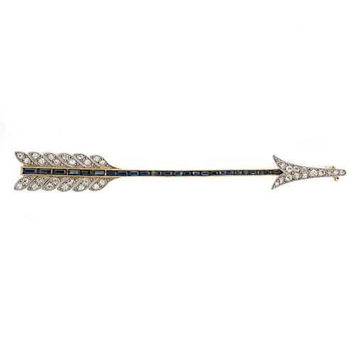 Lot 166 - An Art Deco calibre sapphire and diamond brooch