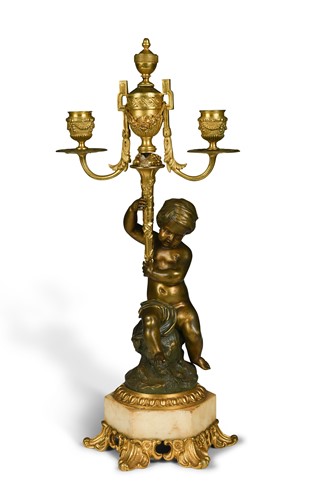 Lot 463 - A gilt-metal and marble twin-branch candelabrum, 19th century