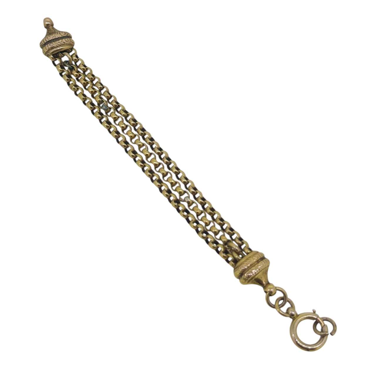Lot 9 - A triple row belcher link bracelet, unmarked,...