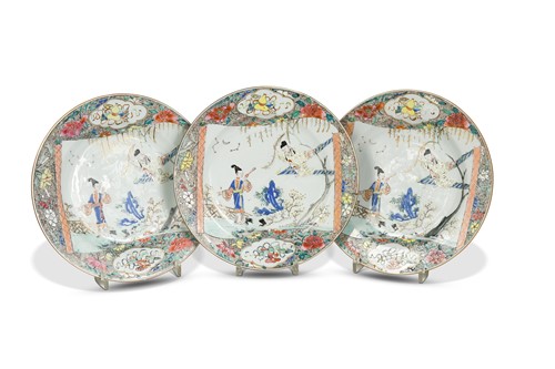 Lot 14 - A set of nine Chinese famille rose porcelain plates, Qing Dynasty, Yongzheng Emperor (1722-1735)