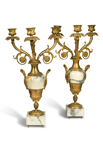 Lot 498 - A pair of French gilt metal and marble candelabra, late 19th century