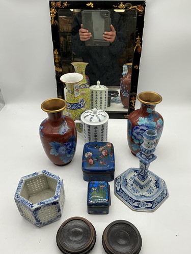 Lot 54 - A pair of cloisonne vases, the sang de boeuf...