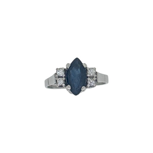 Lot 27 - A sapphire and diamond ring, claw set marquise...