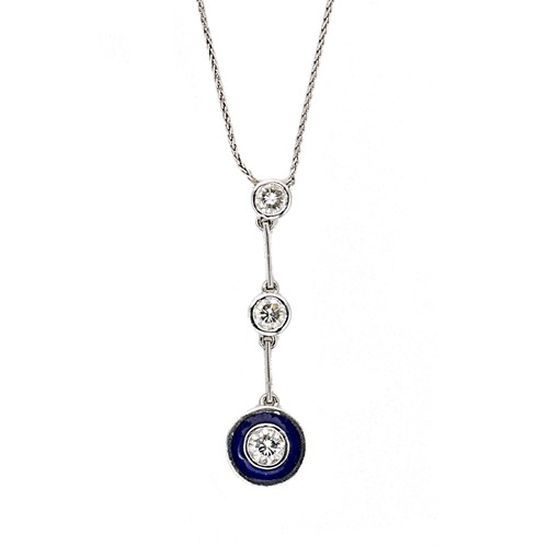 Lot 159 - An Art Deco style diamond and enamel pendant and chain