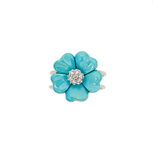 Lot 93 - A turquoise and diamond flower ring
