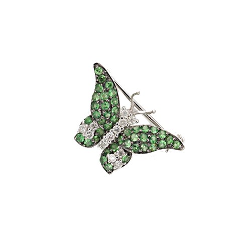 Lot 76 - A green garnet and diamond butterfly brooch