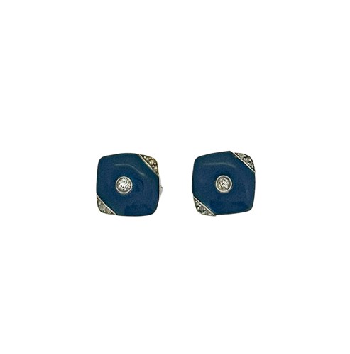 Lot 31 - A pair of onyx and diamond ear studs,...