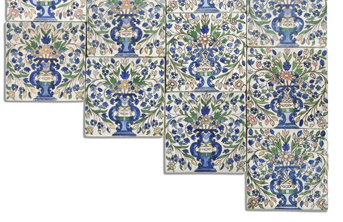 Lot 349 - A group of ten tiles, possibly Armenian or Qajar, late 19th or early 20th century