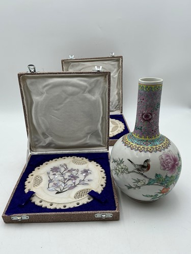 Lot 13 - Two Chinese carved and mother of pearl inlaid...