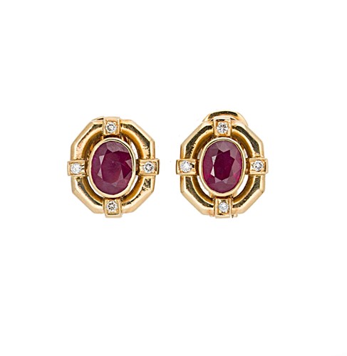 Lot 221 - A pair of ruby and diamond ear studs