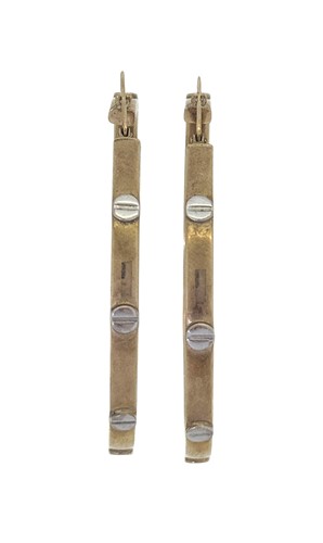 Lot 46 - A pair of two colour 9ct gold hoop style...