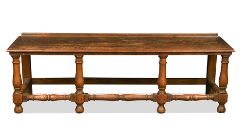 Lot 685 - An elm topped hall bench, late 19th/ early 20th century