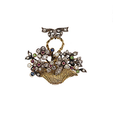 Lot 77 - An early 20th century multi gemset flower basket brooch