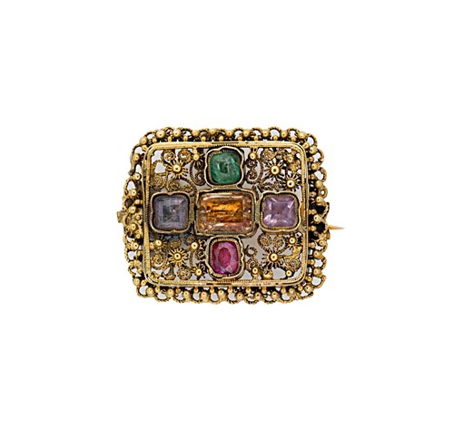 Lot 204 - A Georgian multi gemstone rectangular brooch