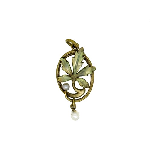 Lot 49 - An enamel and pearl pendant, length including...