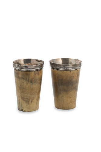 Lot 325 - Two George III silver mounted horn beakers