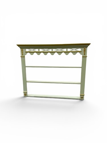 Lot 543 - A set of duck-egg blue painted hanging shelves...