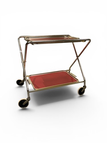 Lot 756 - A two-tier brass drinks or tea trolley with...
