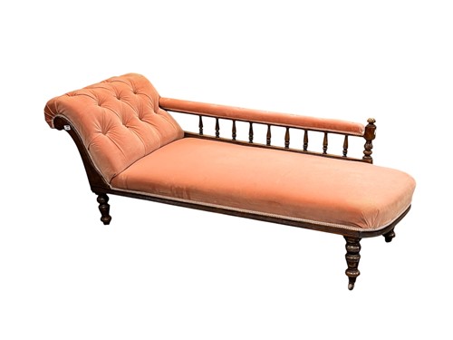 Lot 663 - An Edwardian oak frame chaise longue, with...