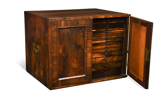 Lot 600 - A rosewood coin cabinet, 19th century