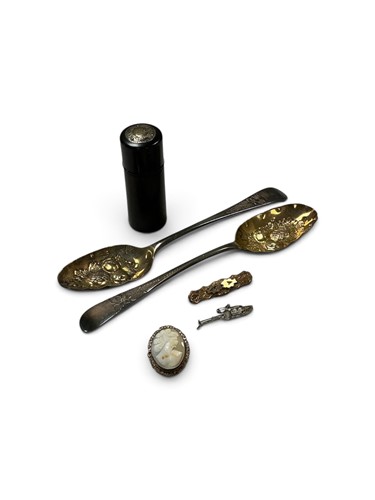 Lot 298 - A pair of silver 'berry' embossed spoons,...