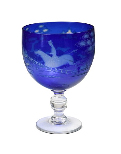 Lot 712 - A large blue overlay glass centrepiece bowl, late 19th century