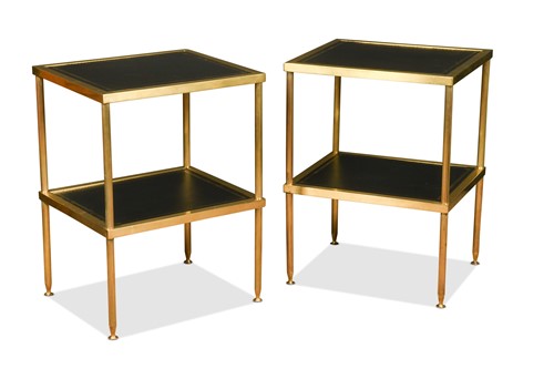Lot 681 - A pair of brass two tier etageres, 20th century