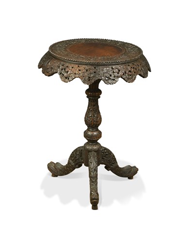 Lot 644 - An Anglo Indian carved wood tripod table, early 20th century