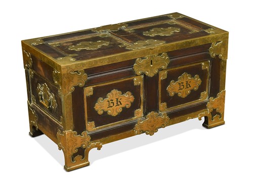 Lot 658 - A brass bound marriage chest, 19th century