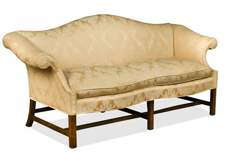 Lot 538 - A George III style mahogany camel back three seat sofa, late 20th century